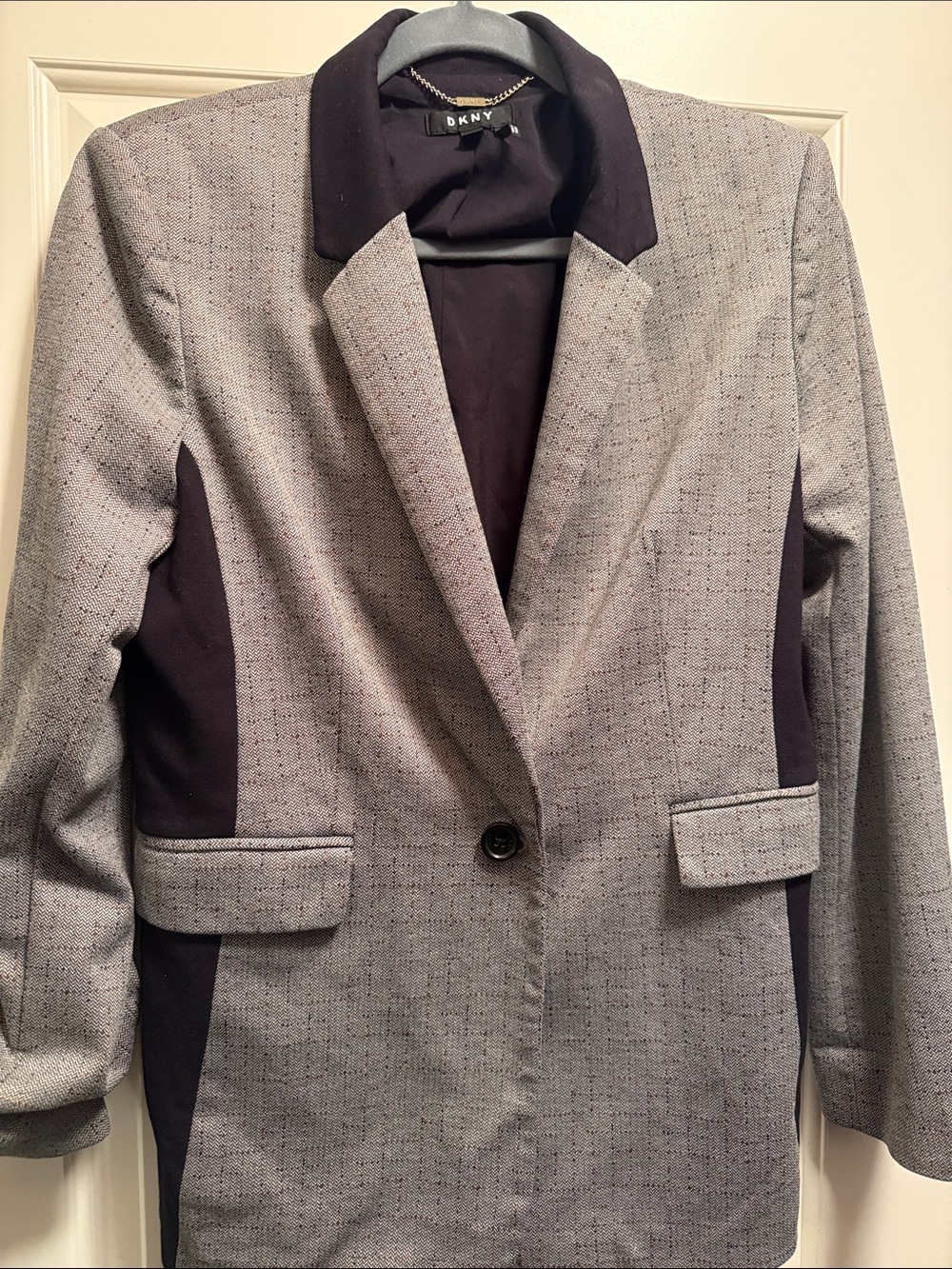 DKNY Gray Blazer with Black Contrast Panels